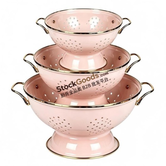 GüzelEmaye Enamel Metal Colander Set Of 3 Pieces 16cm,23cm,28cm Colander, Strainer Basket with Handles, Multiple Colors Available